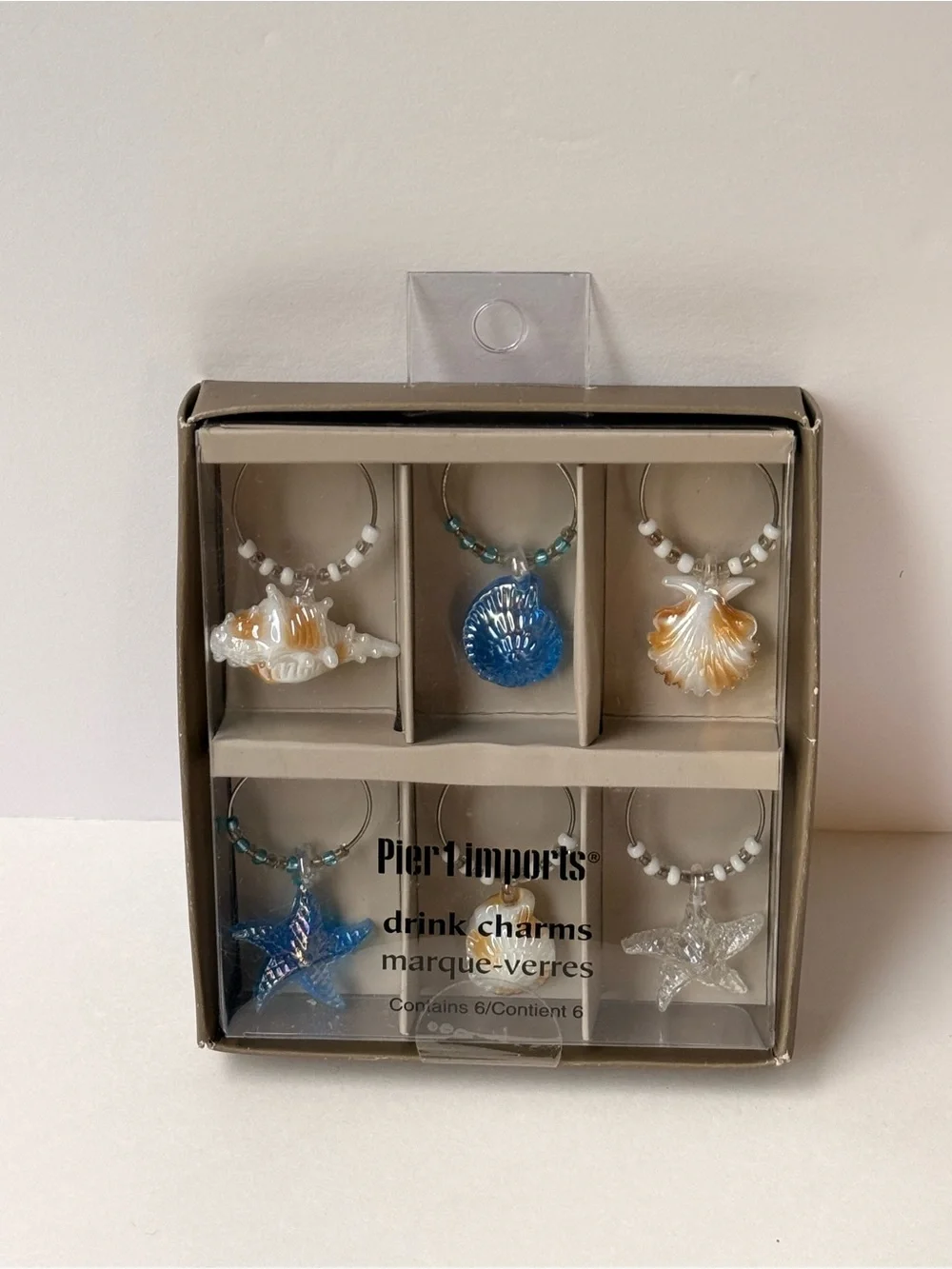 Wine charms Pier 1 imports Box, 6 ocean drink charms | shell charm, starfish